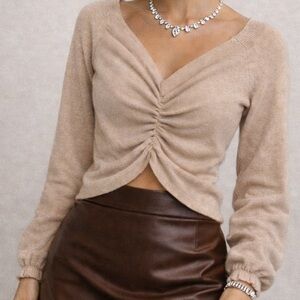 Grade & Gather Gathered Front V-Neck Sweater Top Long Sleeve Small